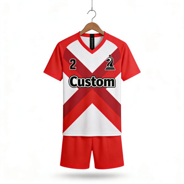 Quality Custom Pure RED and White Color Blocking Team Football Jerseys Sets