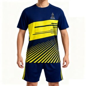 球服反推与改写-(12) 2025-2026 New Collection Blue and yellow color-blocking stripes Casual Sports Tracksuit Custom