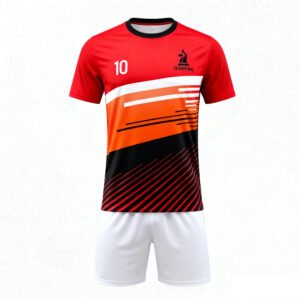 球服反推与改写-(18) 2025-2026 Collection Red and orange color blocking with black and white stripes Casual Sports Tracksuit