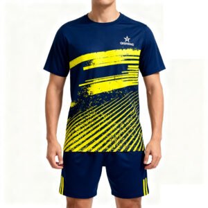 球服反推与改写-(6) 2025-2026 Collection Blue and yellow color-blocked stripes Casual Sports Tracksuit