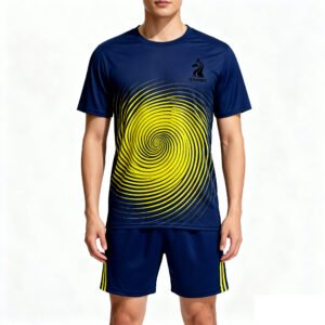 球服反推与改写-(9) 2025-2026 Collection Blue and yellow color-blocking stripes Casual Sports Tracksuit